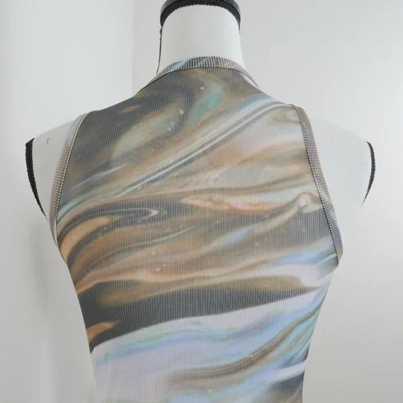 Pretty Little Thing Blue Brown Green Marble Design Size 4 Sleeveless Mini Dress - Picture 7 of 11